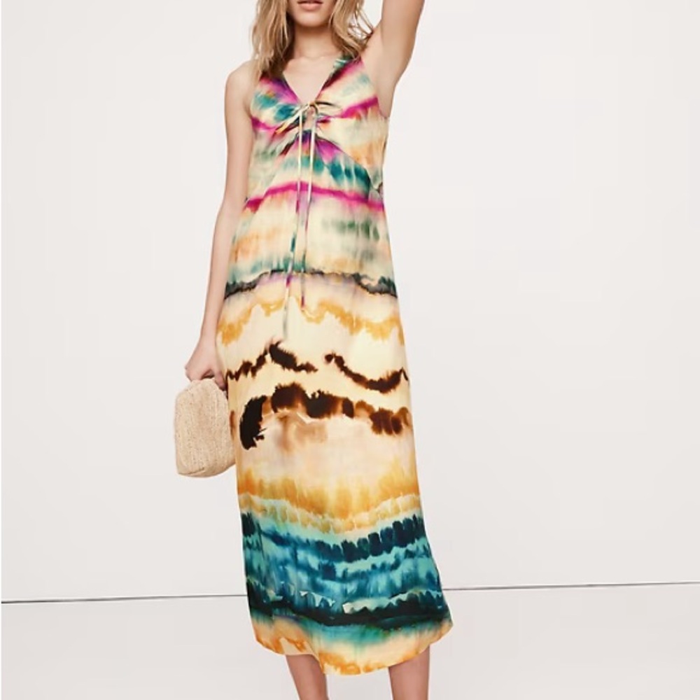 Banana Republic Linen Key-Hole Tie-Dye Midi Dress
